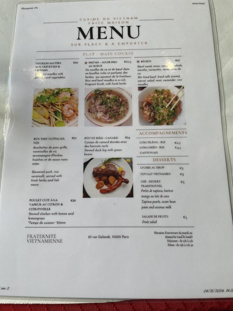 Fraternité Vietnamienne - Menu Image 3